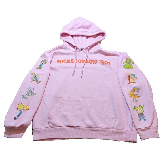 Nickelodeon 90's Cartoon Hoodie Sweatshirt Women's Medium Pink Kangaroo Pocket - Picture 2 of 13
